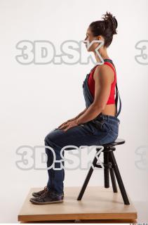 Sitting pose blue jeans red singlet of Rebecca 0001